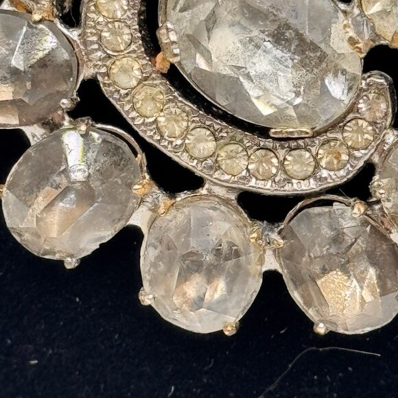 Vintage Joseph Wiesner NY Brooch  Clear Rhinestone Swirl Pin Mid-Century Signed - Picture 3 of 7